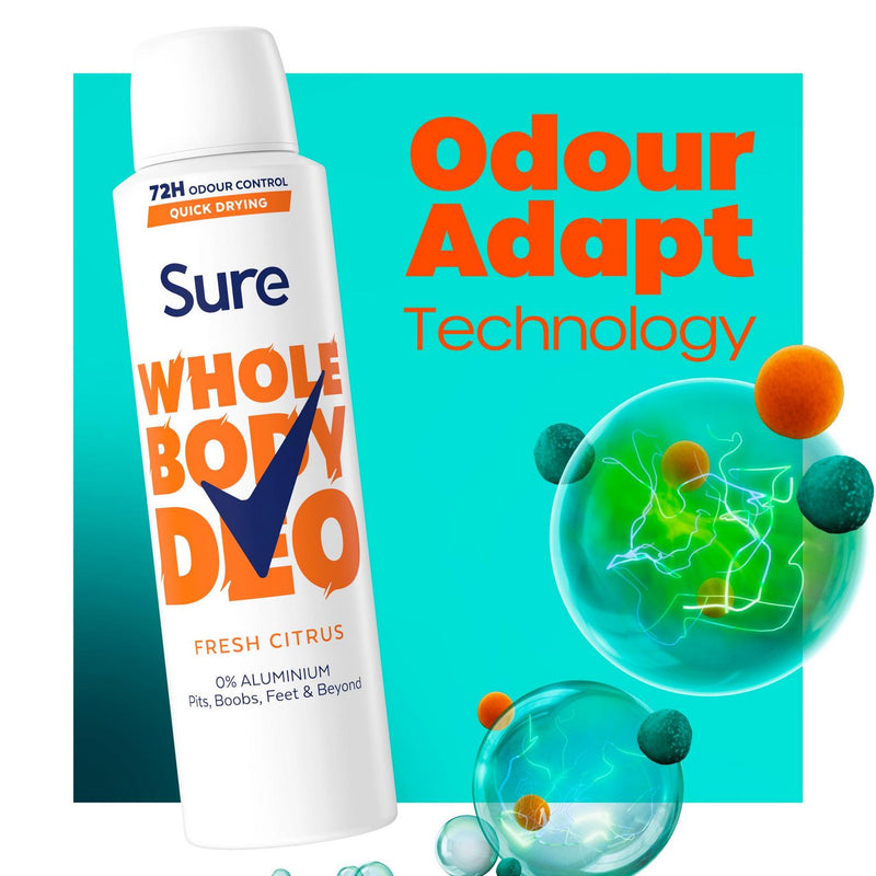 Sure women's whole body deodorant spray with fresh citrus fragrance, 150ml (British brand)