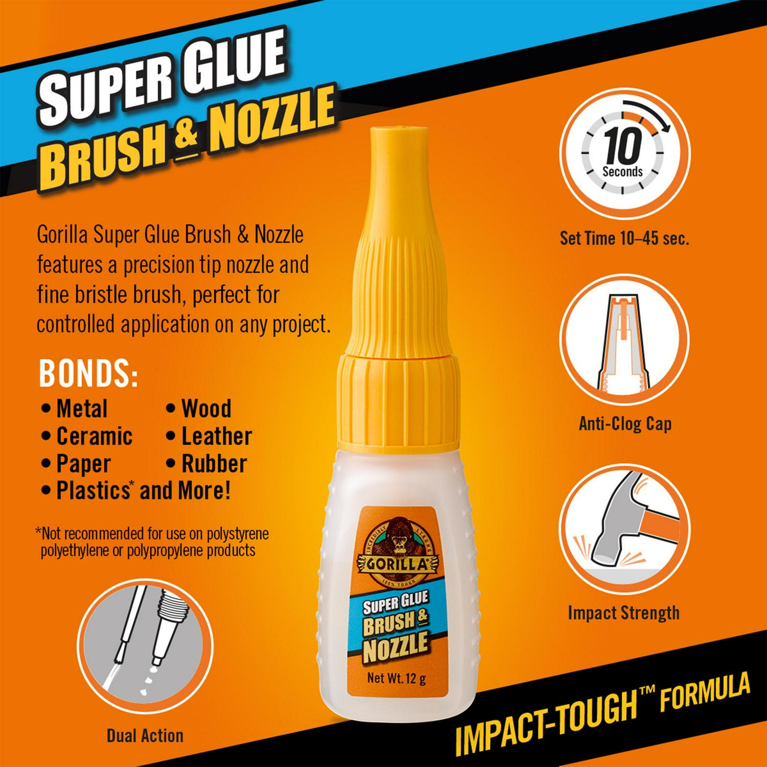 Gorilla Superglue Brush & Nozzle 12g Bottle, UK version