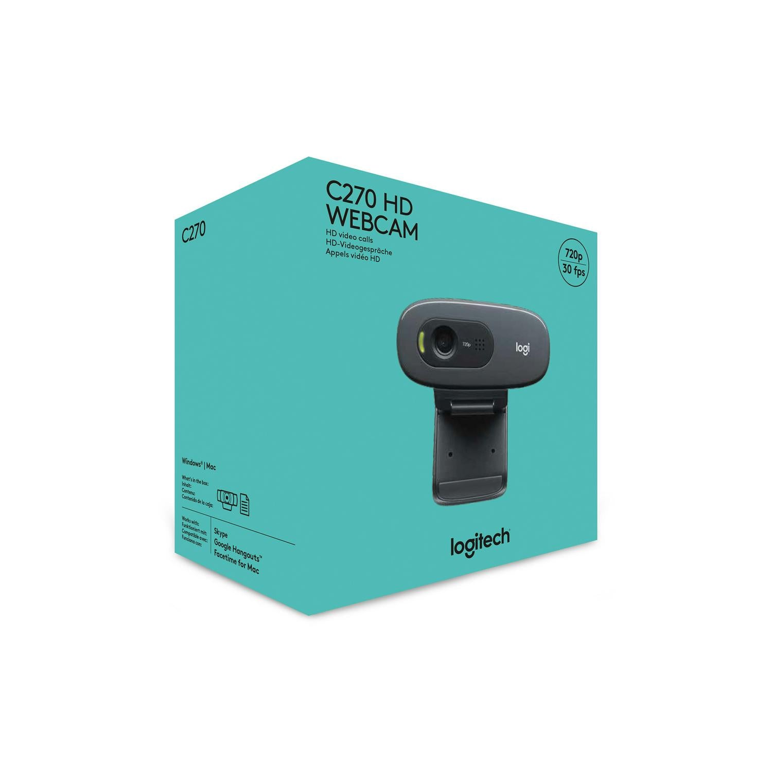 Logitech C270 HD Webcam 720p video capture device, UK version