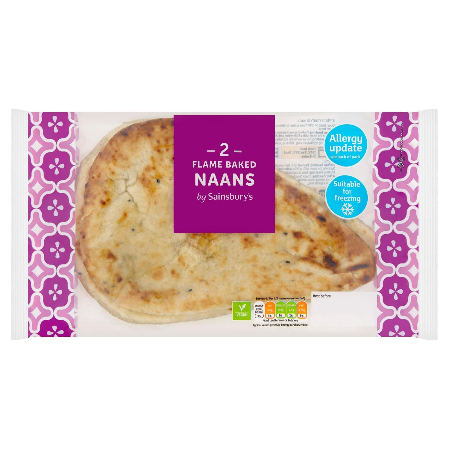 Sainsbury's Flamebaked Plain Naans x2 260g
