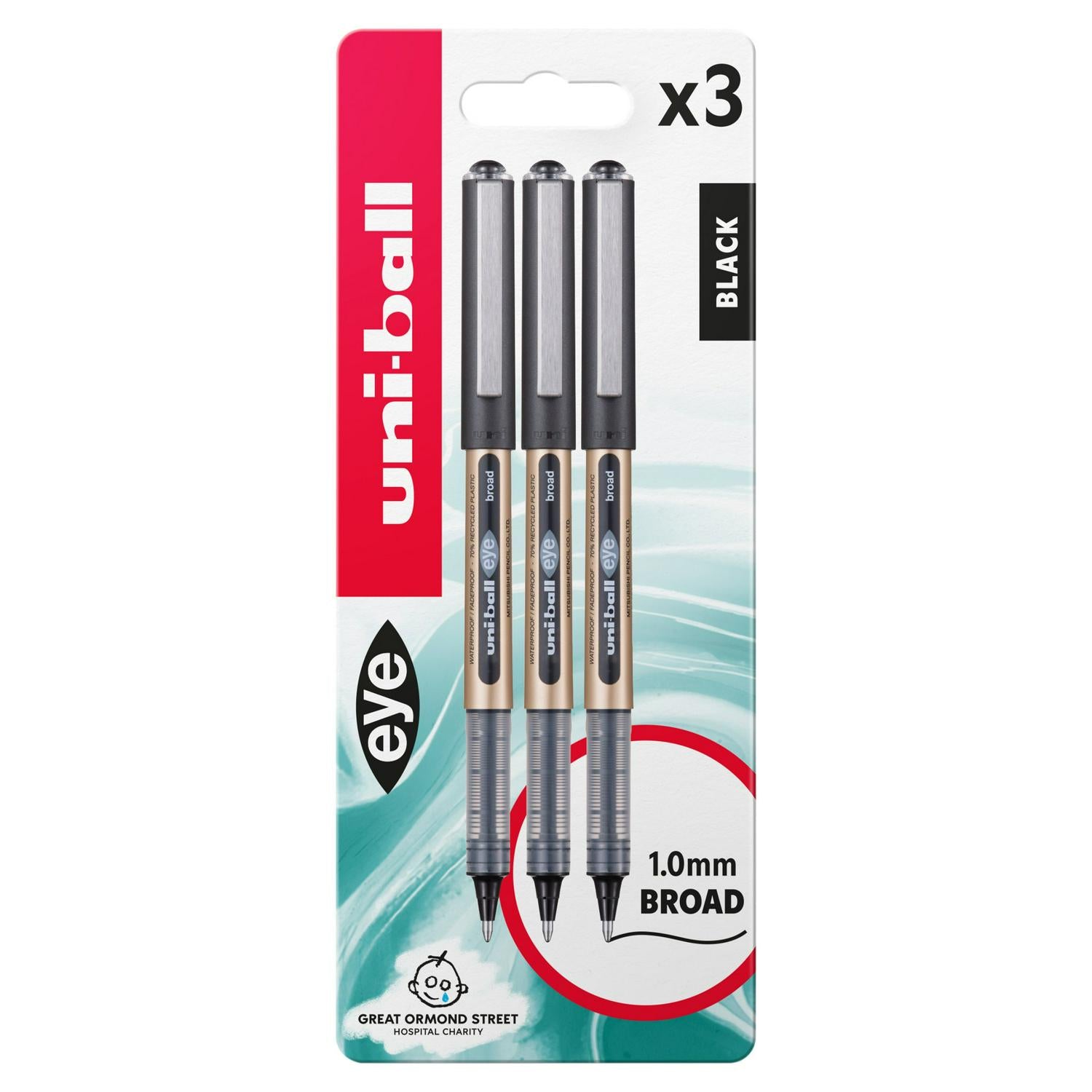 Uni-ball Eye Black Ink Rose Gold Rollerball Pen 3 Pack (British brand)