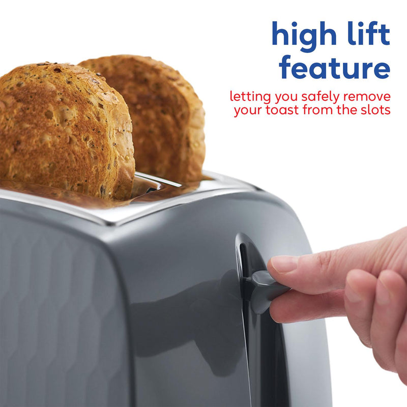 Russell Hobbs Honeycomb 2 slice grey plastic toaster, imported from the UK