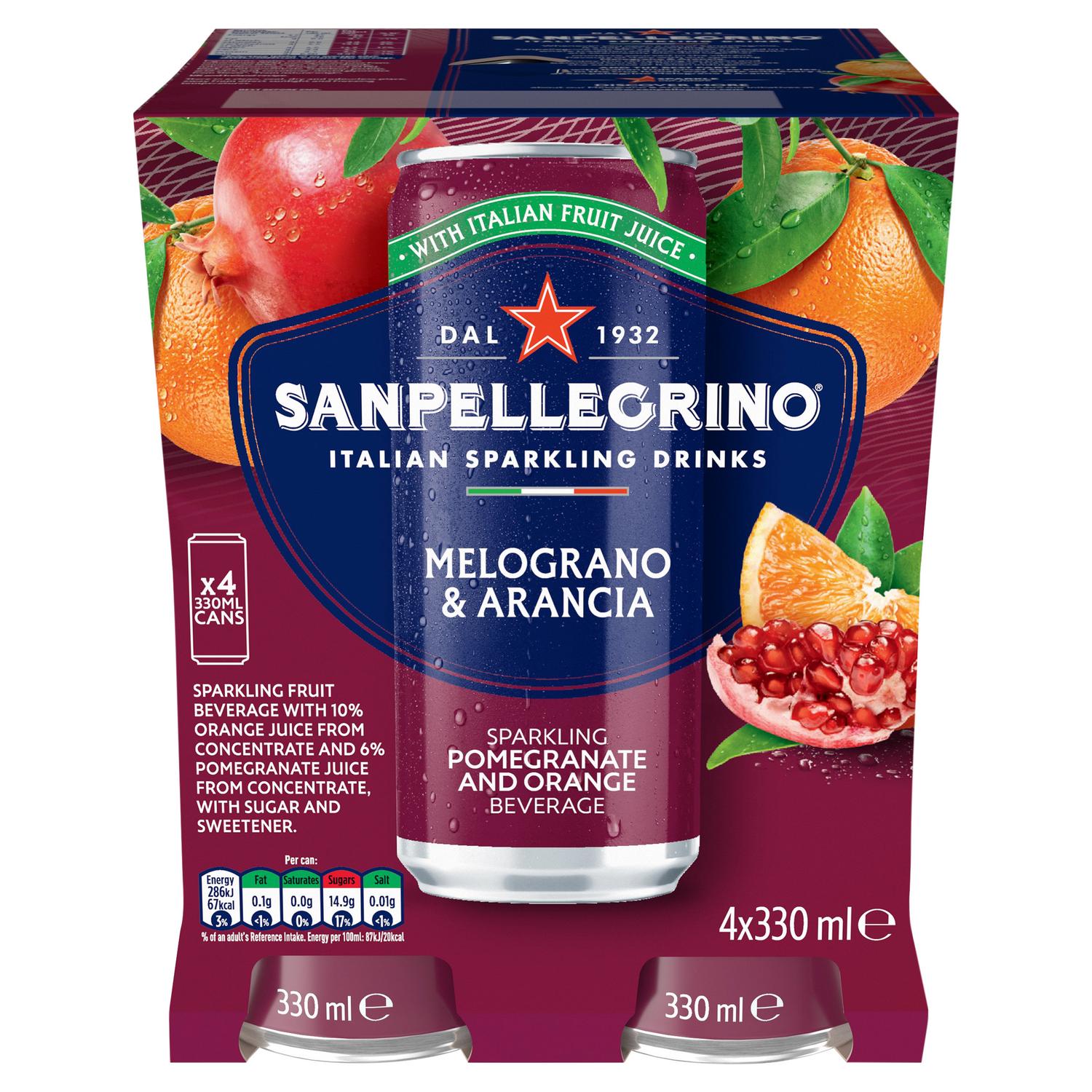 San Pellegrino Sparkling Fruit Beverage Pomegranate Orange 4 pack 330ml (British brand)