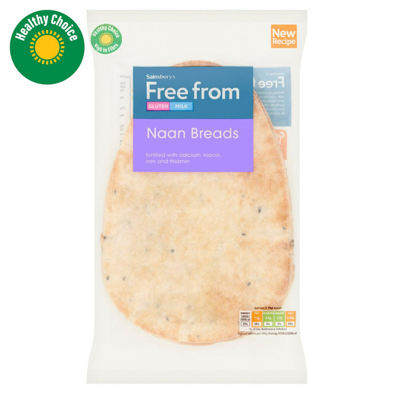 Sainsbury's milk and gluten free naan breads with nigella seeds 180g (British brand)