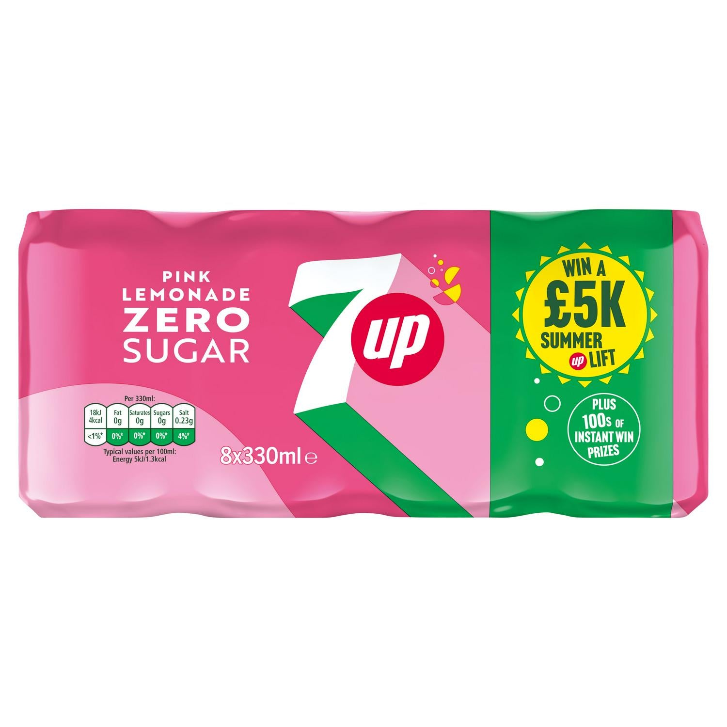 7UP Zero Sugar Pink Lemonade 330ml, imported from the UK