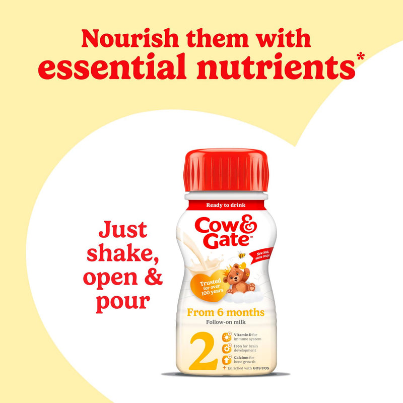 Cow & Gate 2 Follow On Baby Milk Formula Liquid 6-12 Months Multipack Ready To Feed 6x200ml