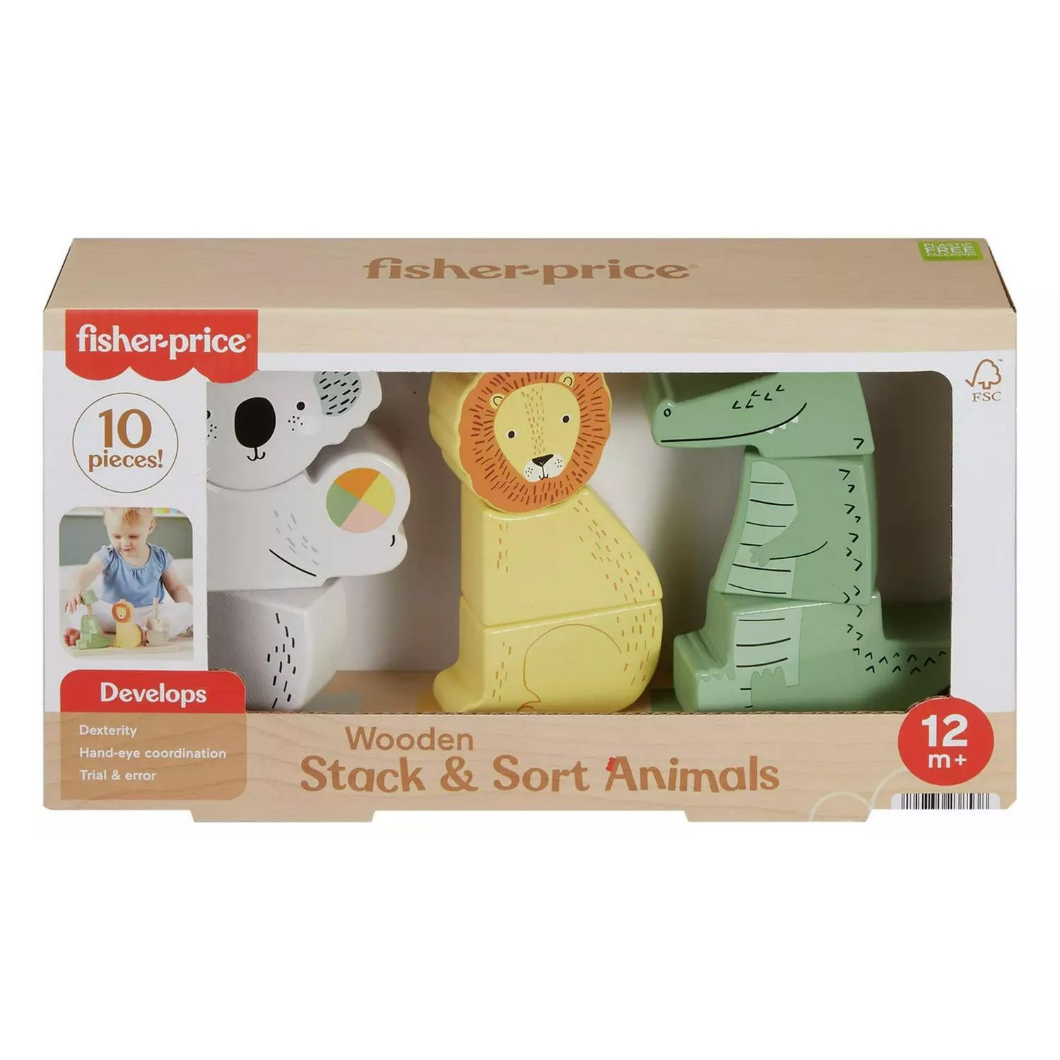 Fisher-Price Wooden Stack & Sort Animals 10 Piece Toy