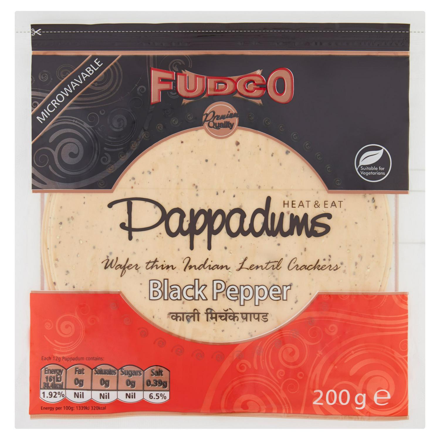 Fudco Pappadums Black Pepper 200g - British product