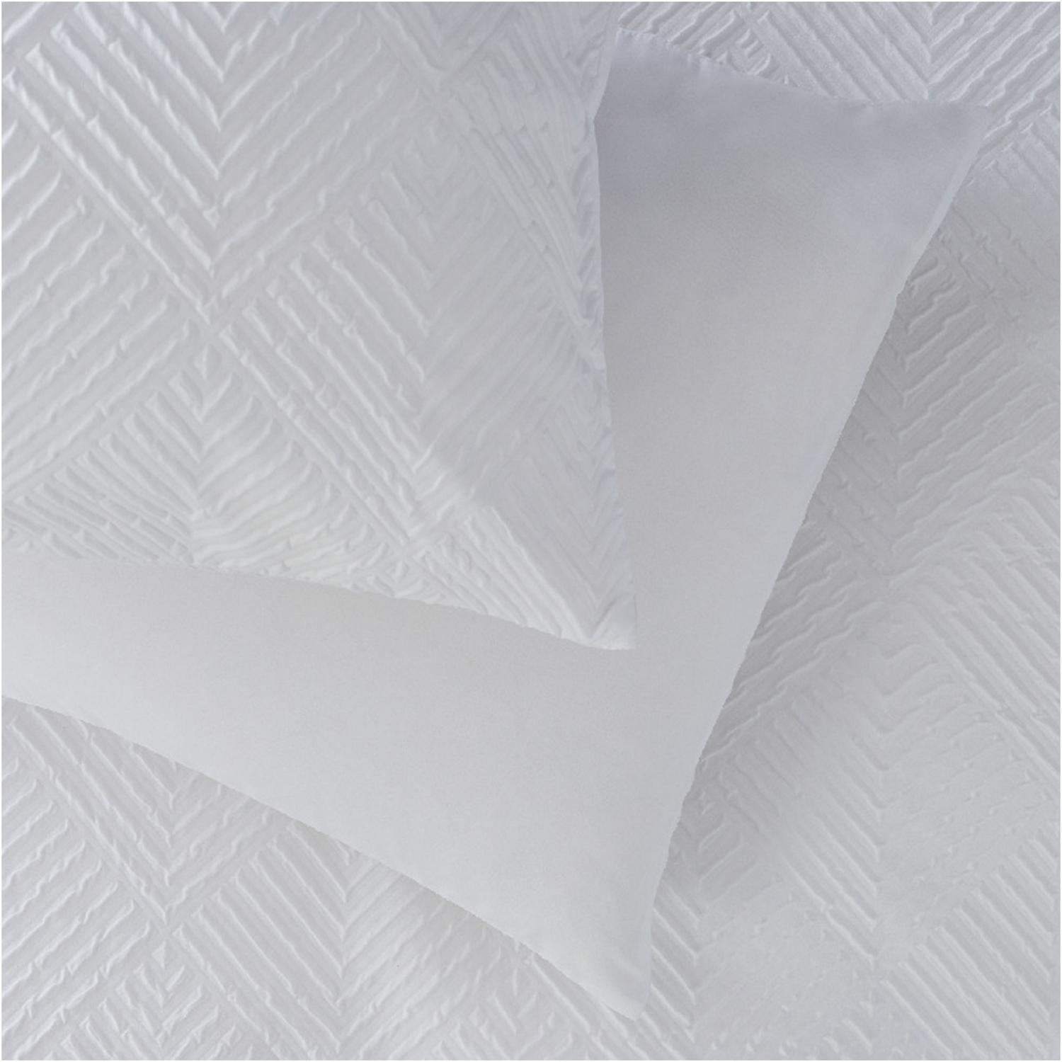 White Textured Embossed Single Bedding Set with Duvet Cover and Pillowcase