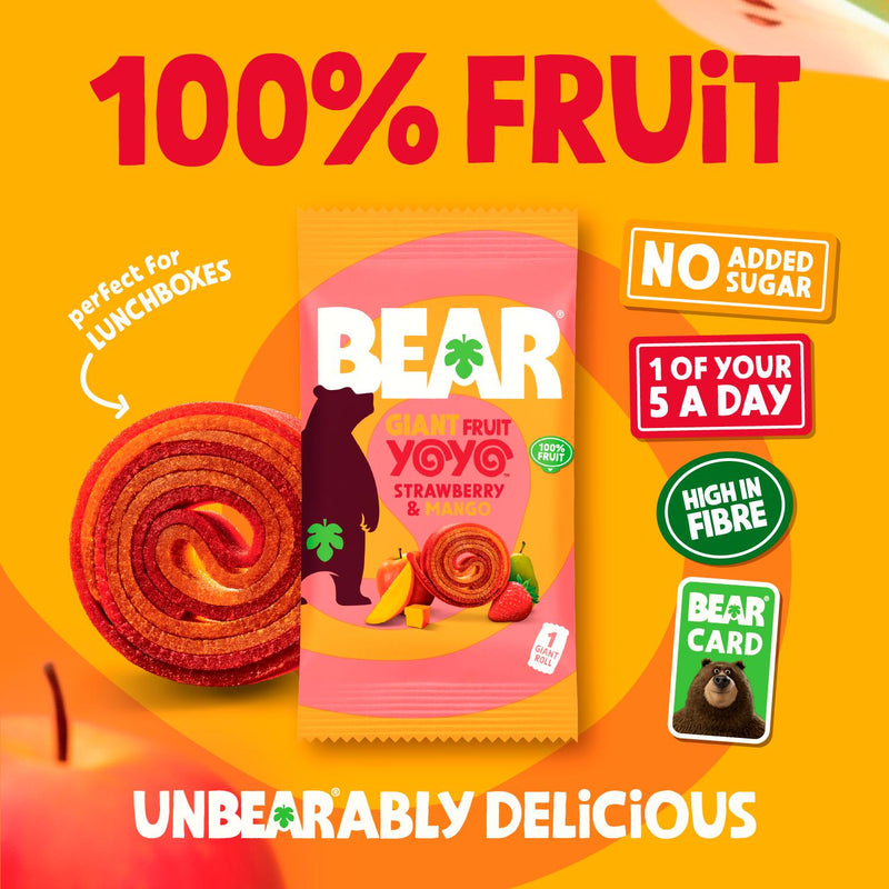Bear Giant fruit yoyos Strawberry & Mango multipack, imported from the UK