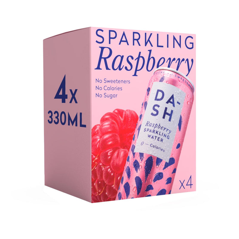 Dash Raspberry Sparkling Water 4 x 330ml - British product