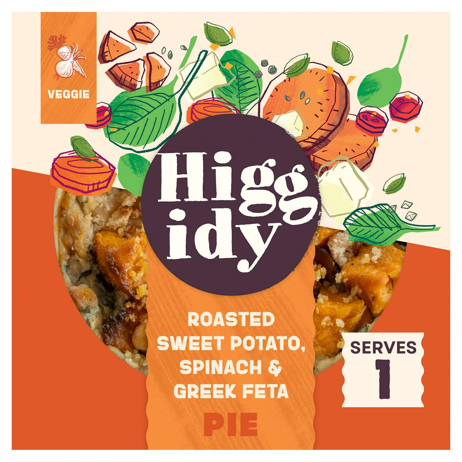 Higgidy roasted sweet potato spinach and feta pie 200g, UK version