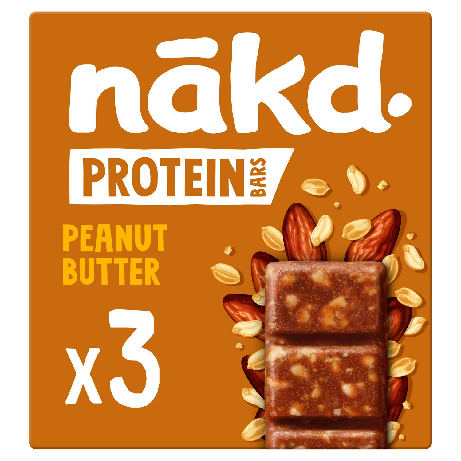 Nakd peanut butter protein bars 3x45g, imported from the UK