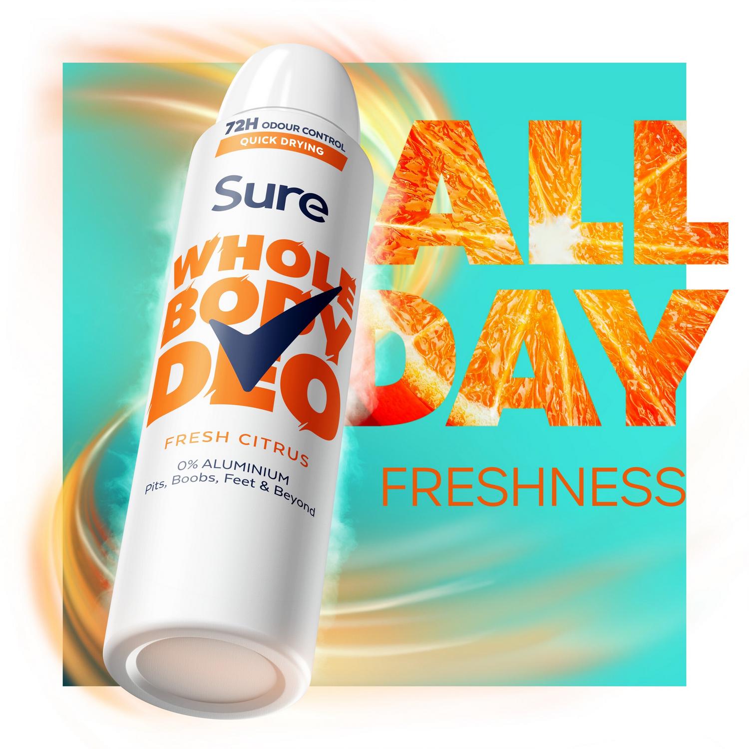 Sure women's whole body deodorant spray with fresh citrus fragrance, 150ml (British brand)
