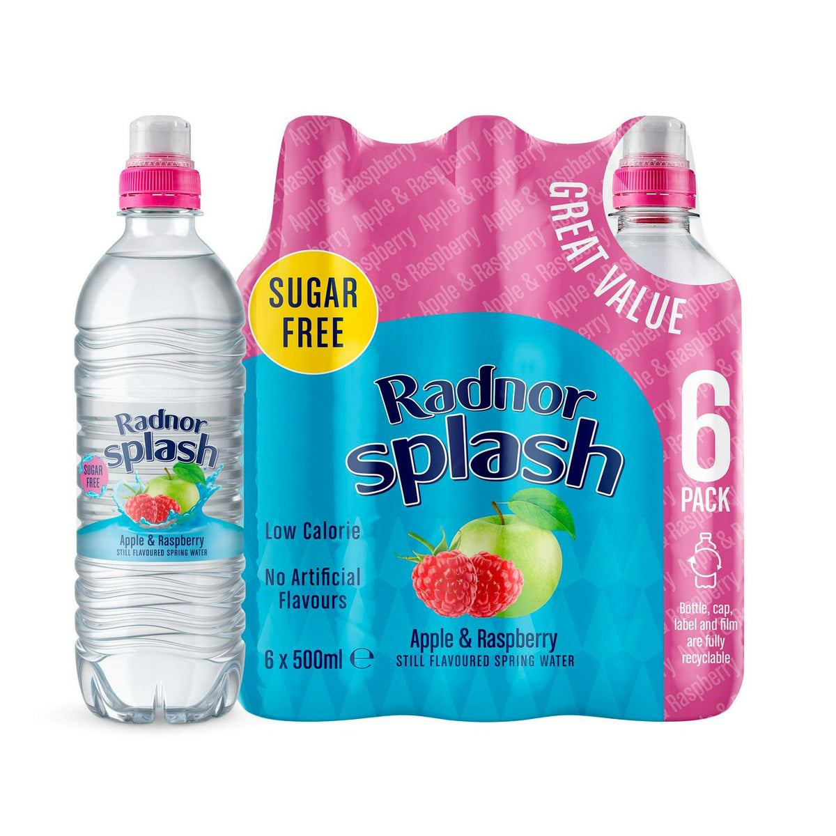 Radnor Splash Apple & Raspberry Still Flavoured Spring Water 6x500ml