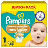 Pampers New Baby Size 1 Jumbo+ Pack, 2kg-5kg 80 Nappies
