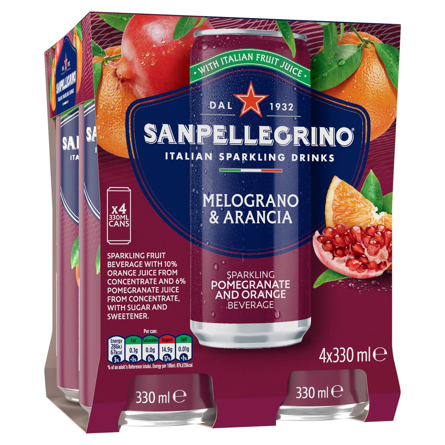 San Pellegrino Sparkling Fruit Beverage Pomegranate Orange 4 pack 330ml (British brand)