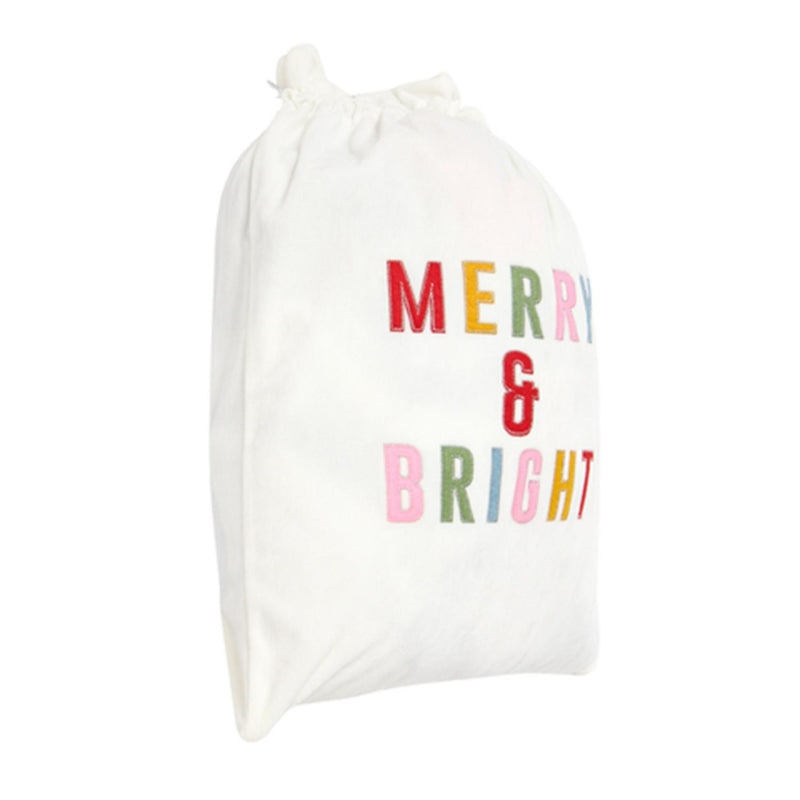 Habitat off white Christmas sack with colourful Merry & Bright lettering and pull cord, UK version