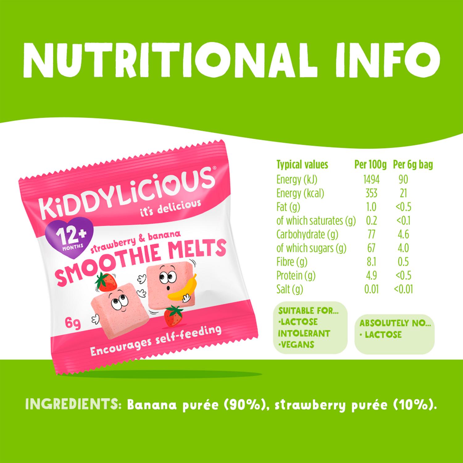 Kiddylicious Strawberry & Banana Smoothie Melts Baby Snacks 4x6g