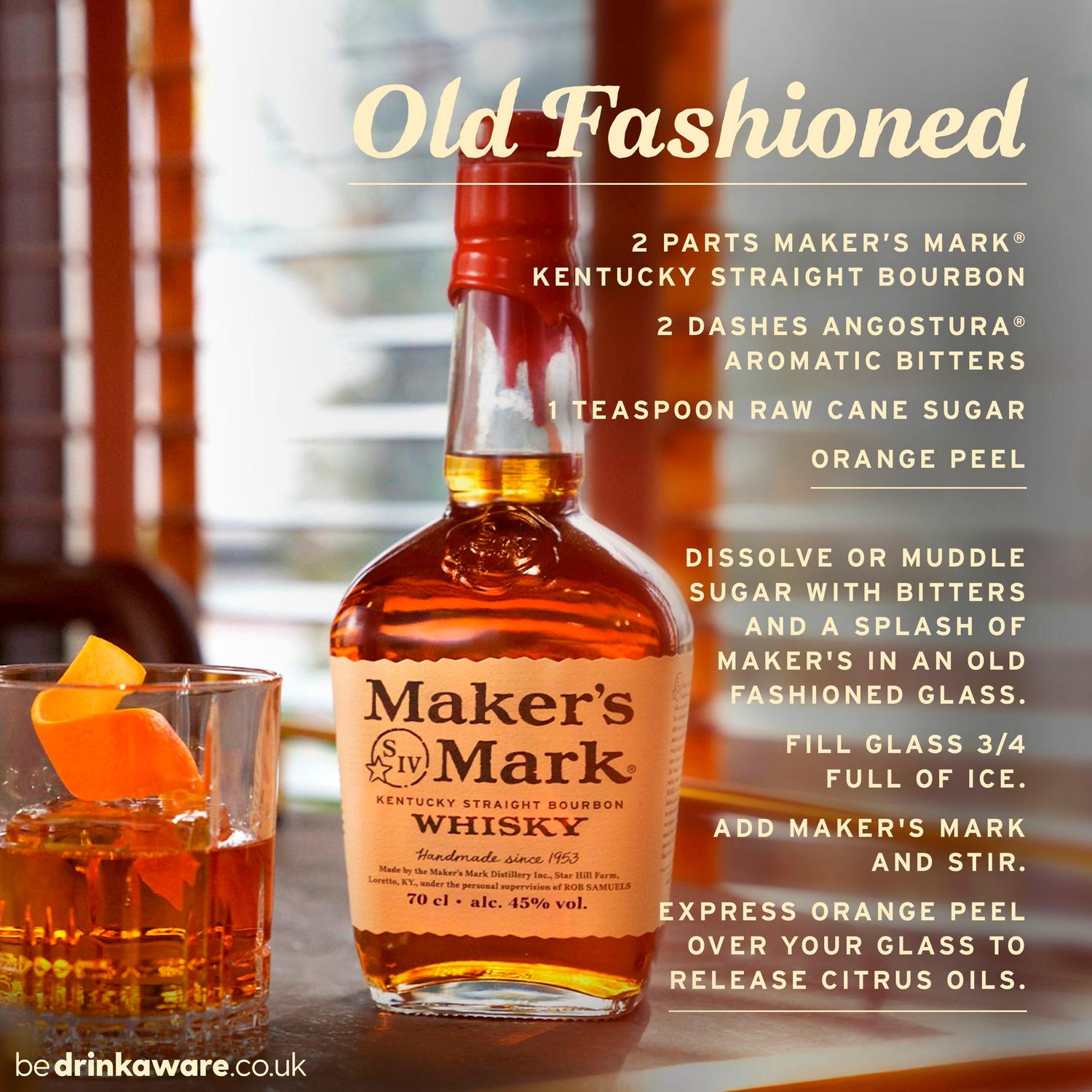 Maker's Mark bourbon whisky 70cl, imported from the UK