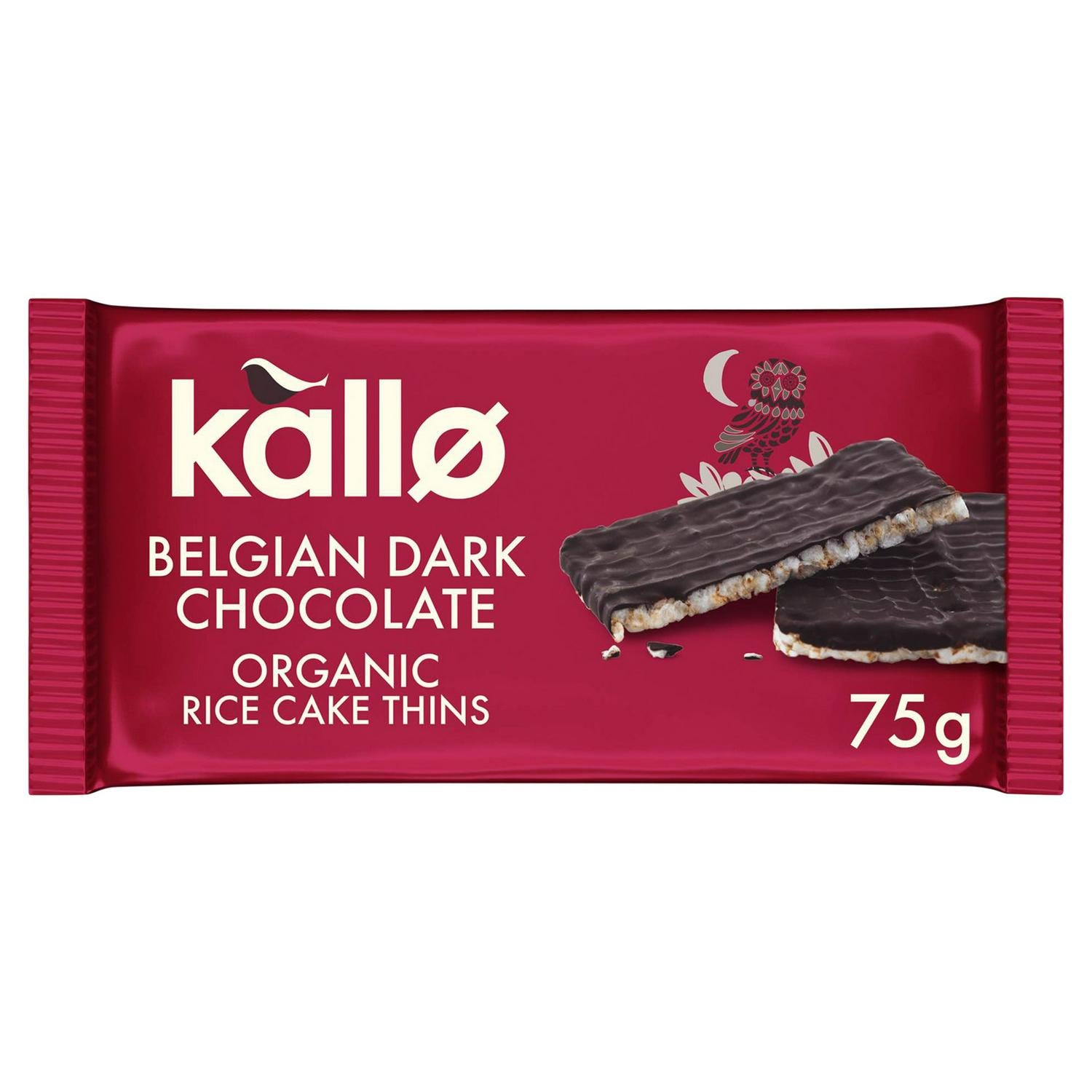 Kallo organic dark chocolate rice thins 75g, UK version