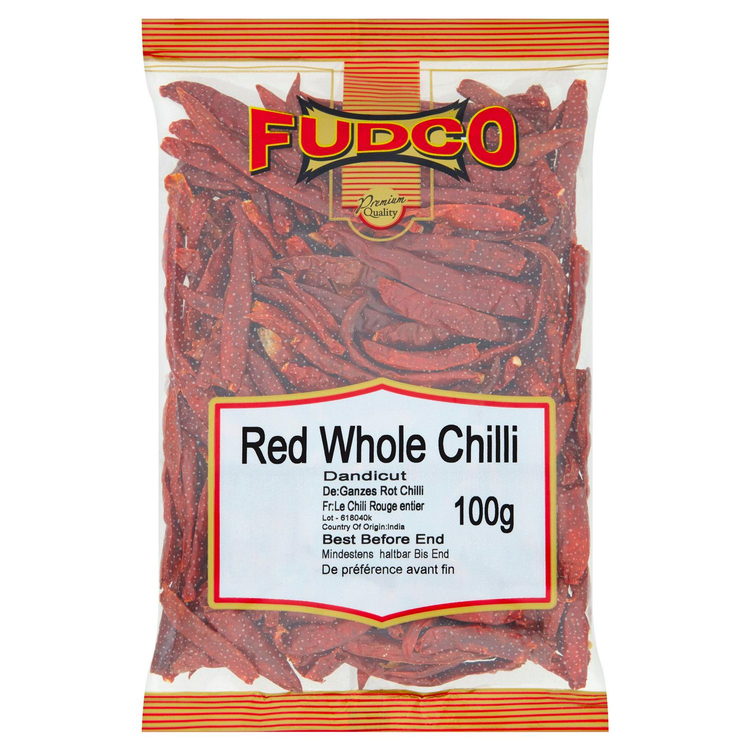 Fudco Dried Red Whole Chilli 100g - British product