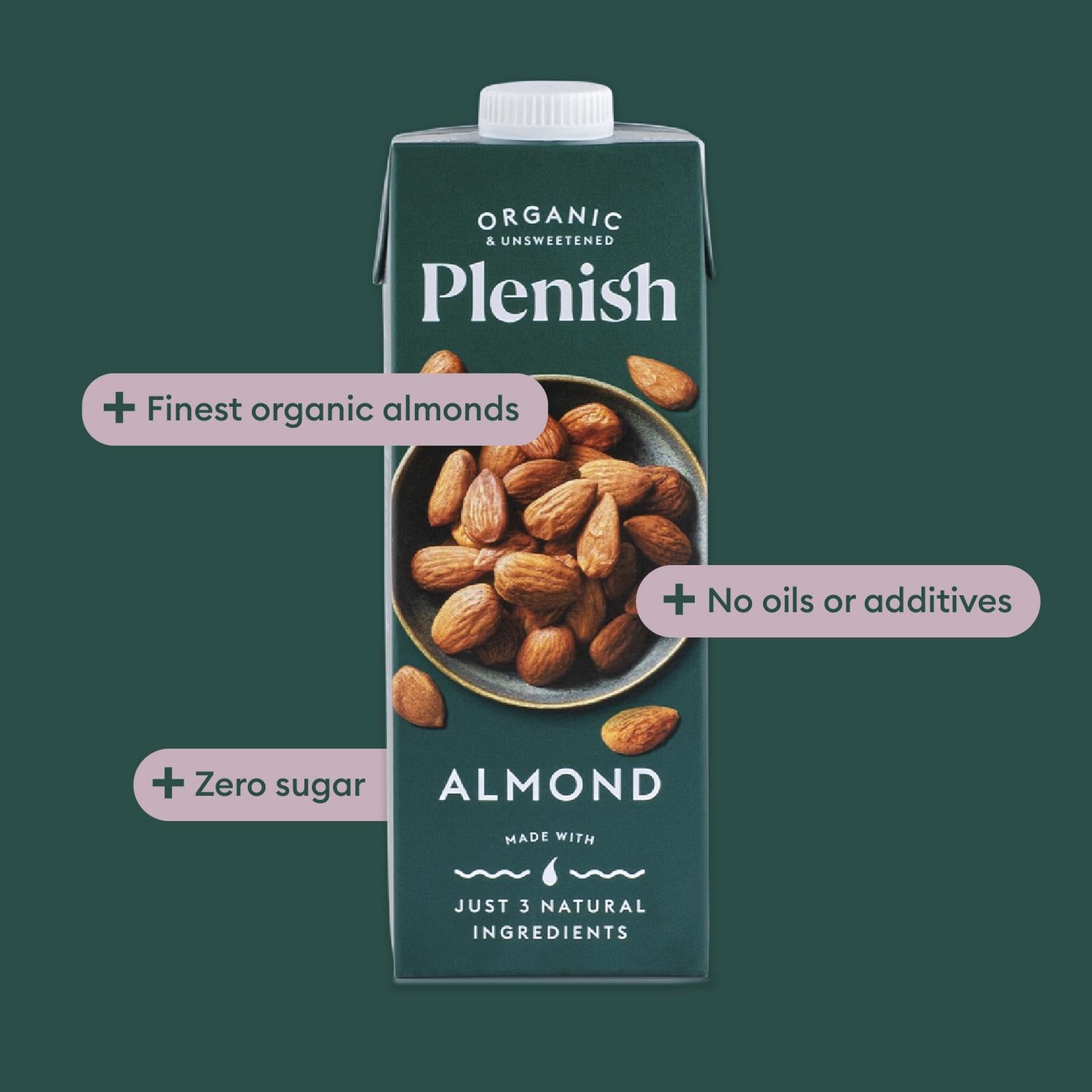 Plenish Organic Almond Milk Alternative 1L, imported from the UK