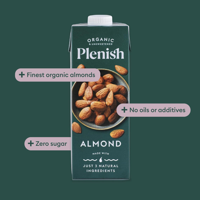 Plenish Organic Almond Milk Alternative 1L, imported from the UK