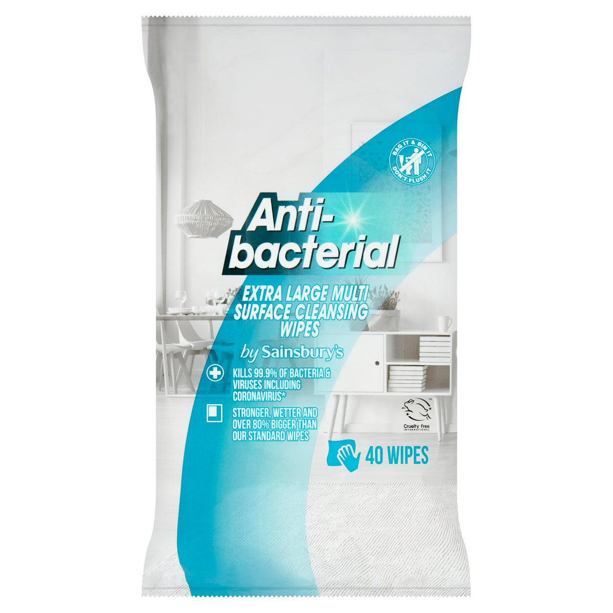 Sainsbury's Antibacterial Extra Large Multi Surface Cleansing Wipes x40