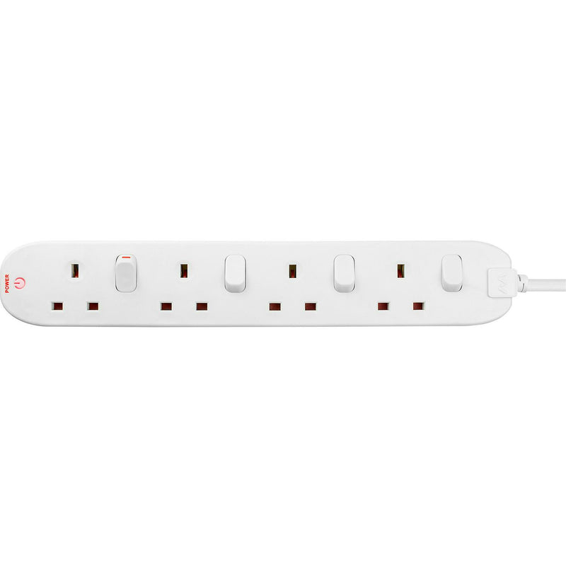 Masterplug 4 Socket Extension Lead White 2m, imported from the UK
