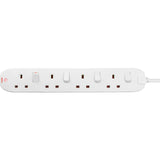 Masterplug 4 Socket Extension Lead White 2m, imported from the UK
