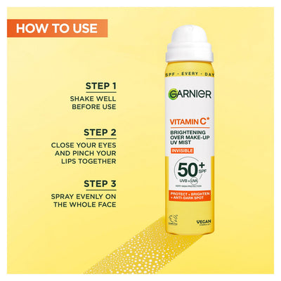 Sainsburys Garnier Vitamin C Brightening UV Mist SPF 50+ 75ml- Kjøp online hos McGrocer
