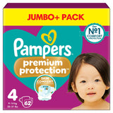 Pampers Premium Protection Jumbo+ Pack Nappies Size 4, 9kg-14kg x62