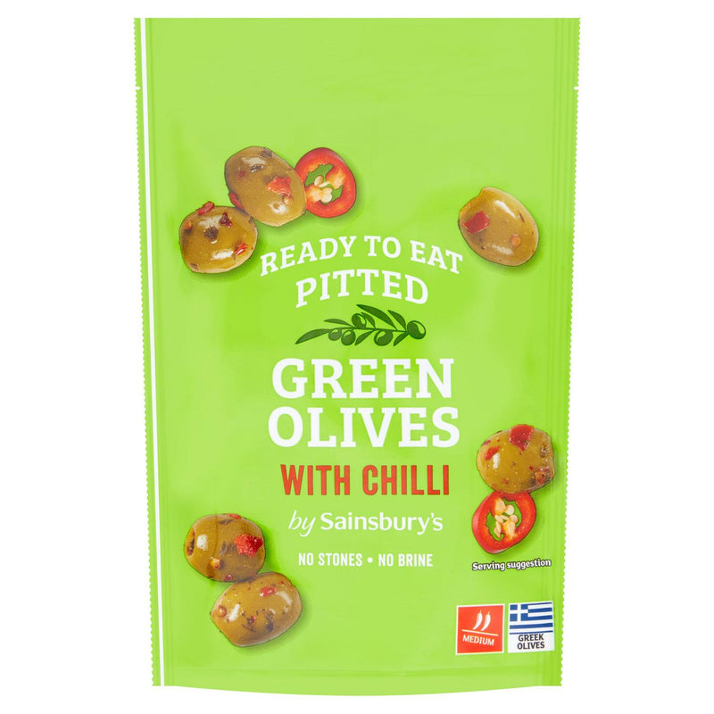 Sainsbury's Pitted Green Olives with Chilli 70g (British brand)