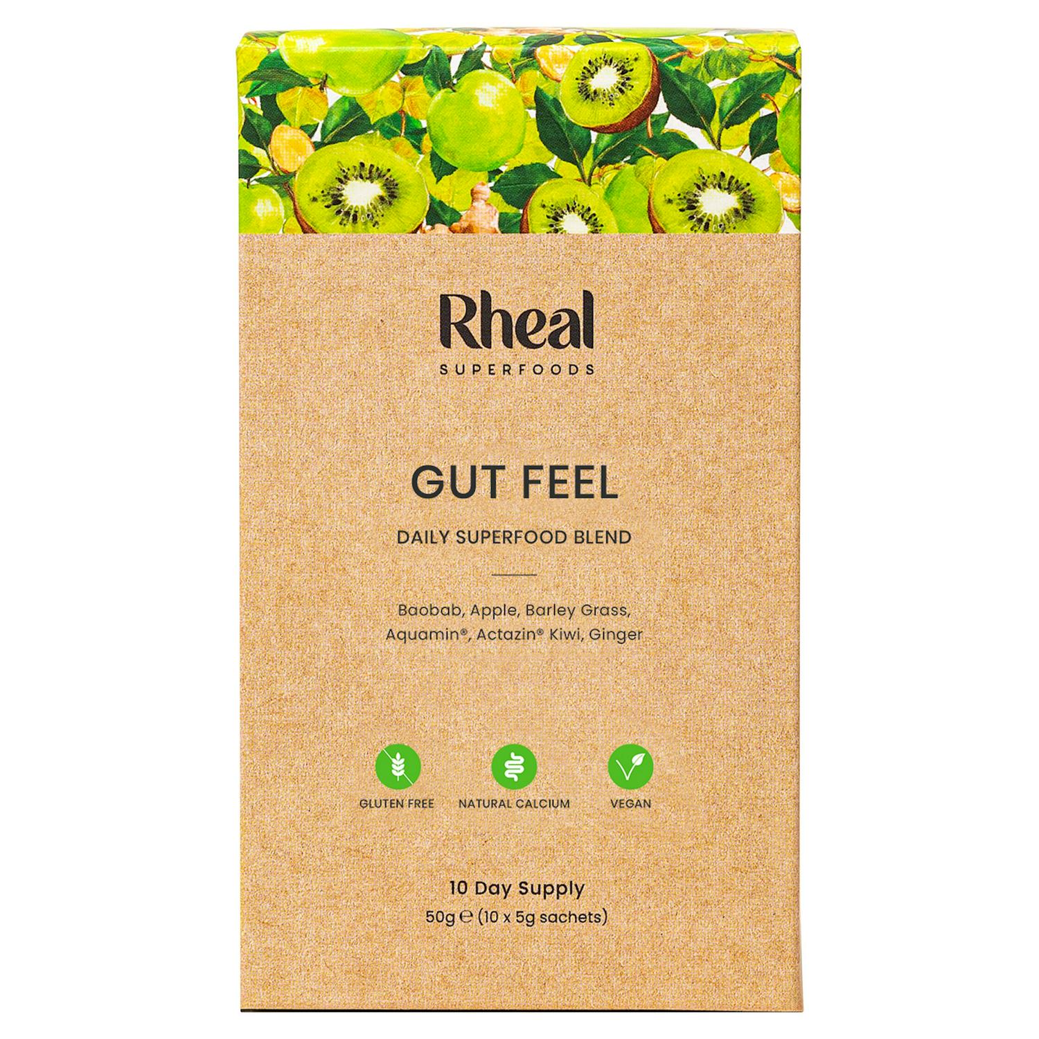 Rheal Gut Feel superfood blend 10 sachets, imported from the UK