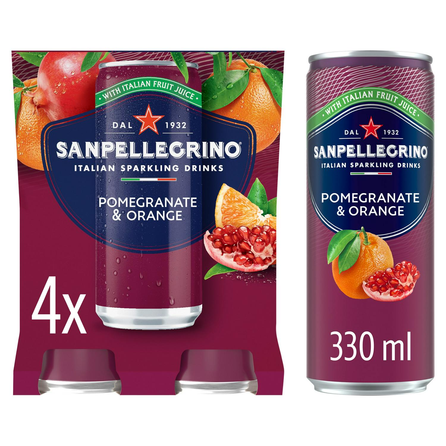 San Pellegrino Sparkling Fruit Beverage Pomegranate Orange 4 pack 330ml (British brand)