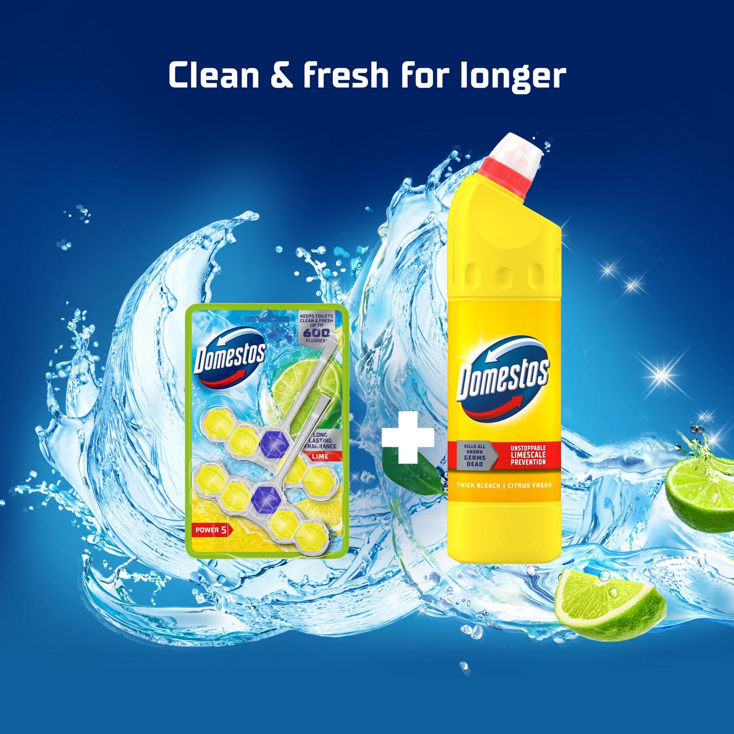 Domestos Power 5 Toilet Rim Blocks Lime x2 50g