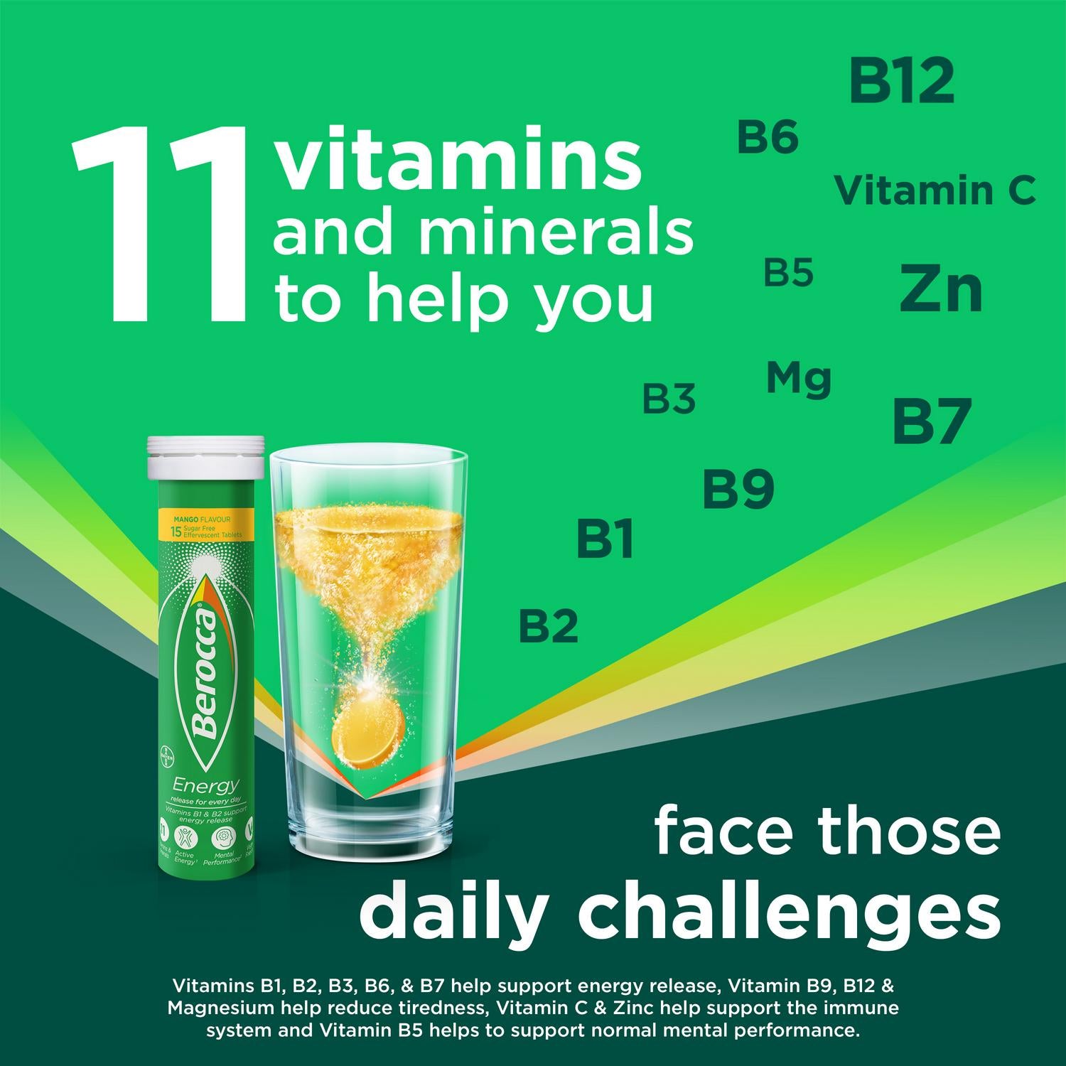 Berocca mango energy vitamin tablets 15s, UK version