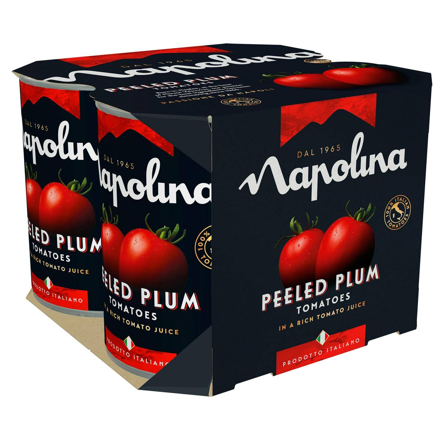 Napolina Peeled Plum Tomatoes 4x400g, imported from the UK