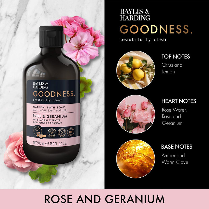 Baylis & Harding Rose Geranium Bath Soak 500ml - British product