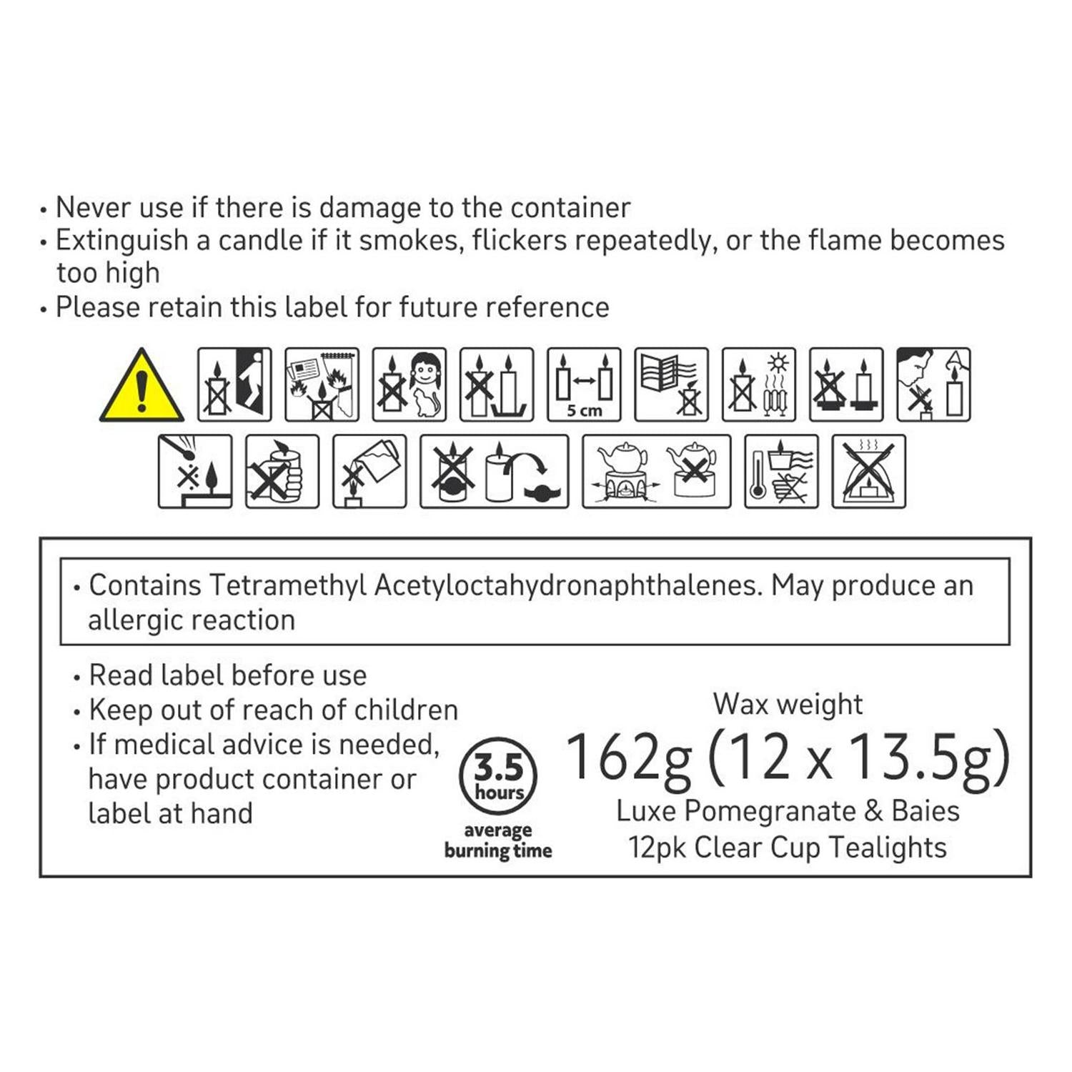 Habitat Luxe Pack of 12  Clear Cup Tealights - Pomegranate & Baies