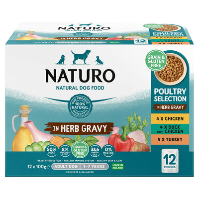 Naturo Geflügelauswahl Hundefutterbeutel Kräuter-Soße 12 x 100g