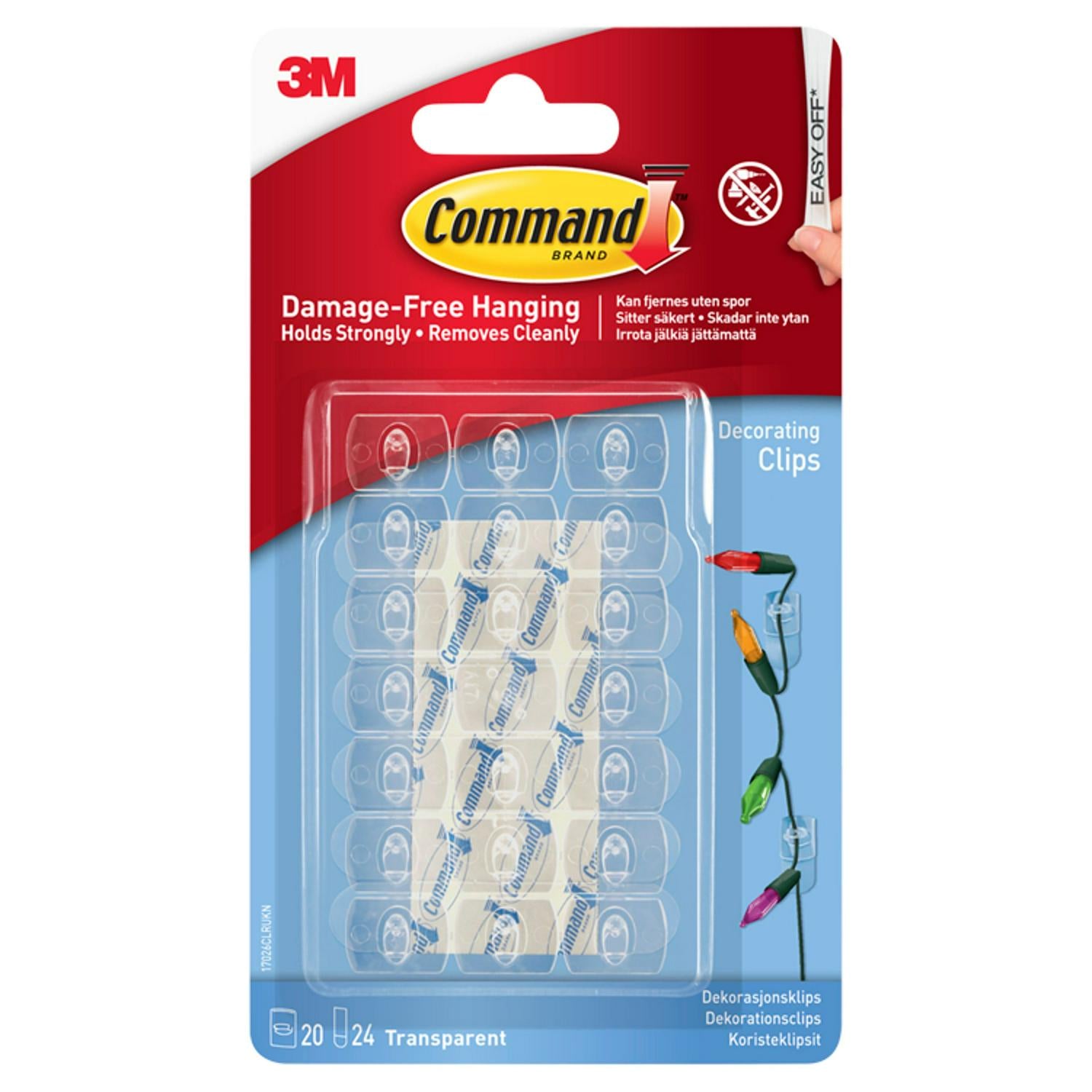 Command clear decorating clips adhesive strips 20 count - British product