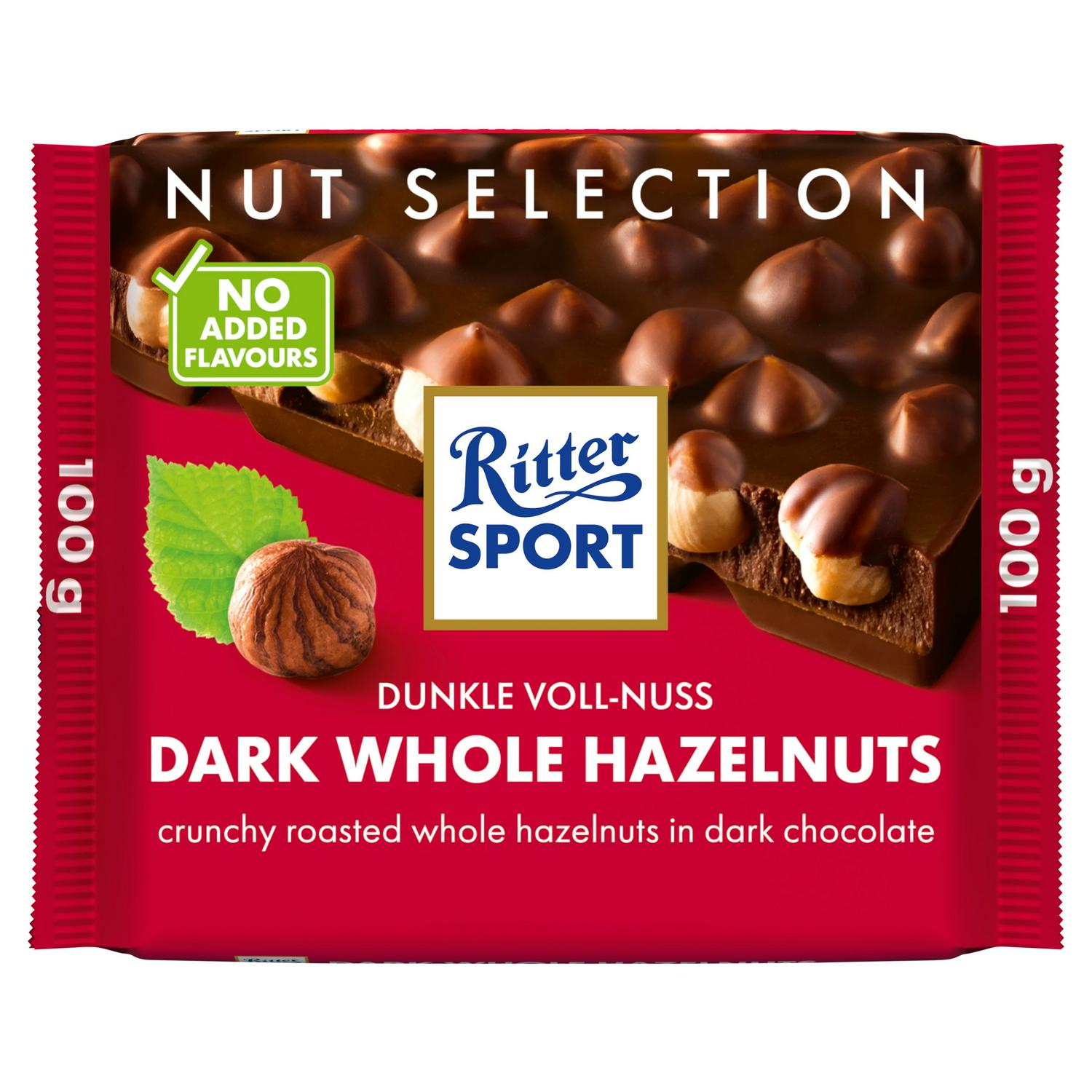 Ritter Sport Dark Chocolate Bar Hazelnuts 100g, imported from the UK
