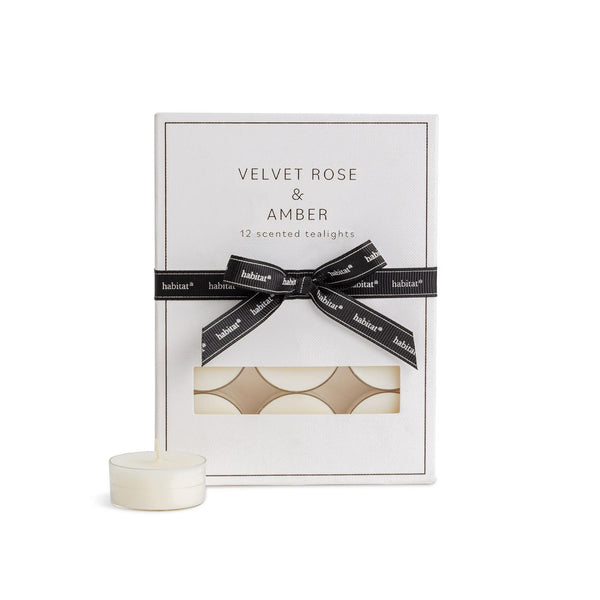 Habitat Luxe Pack of 12 Clear Cup Tealights - Velvet Rose & Amber