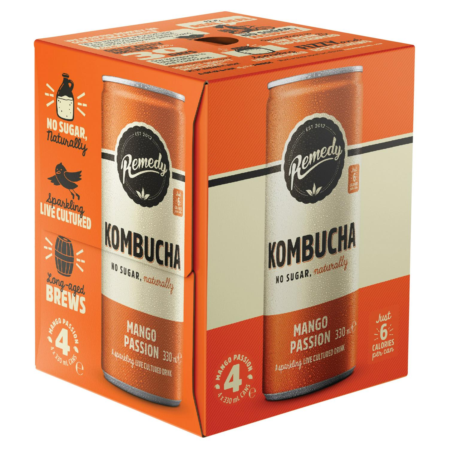 Remedy kombucha mango passion 4x300ml, imported from the UK
