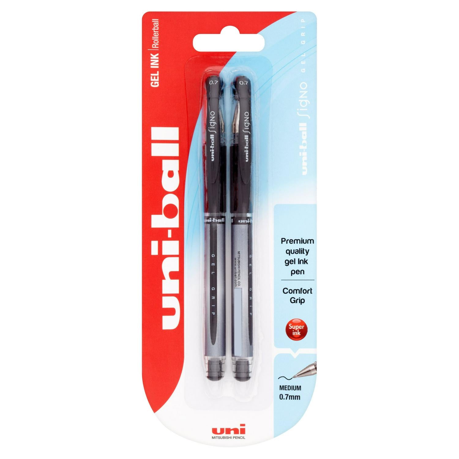 Mitsubishi uni-ball Gel Grip Twin Black Rollerball Pen, imported from the UK
