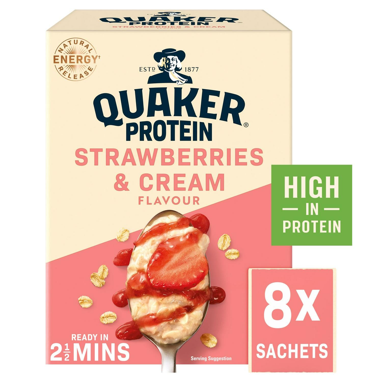 Quaker Strawberries Cream Porridge Sachets 8x42g, imported from the UK