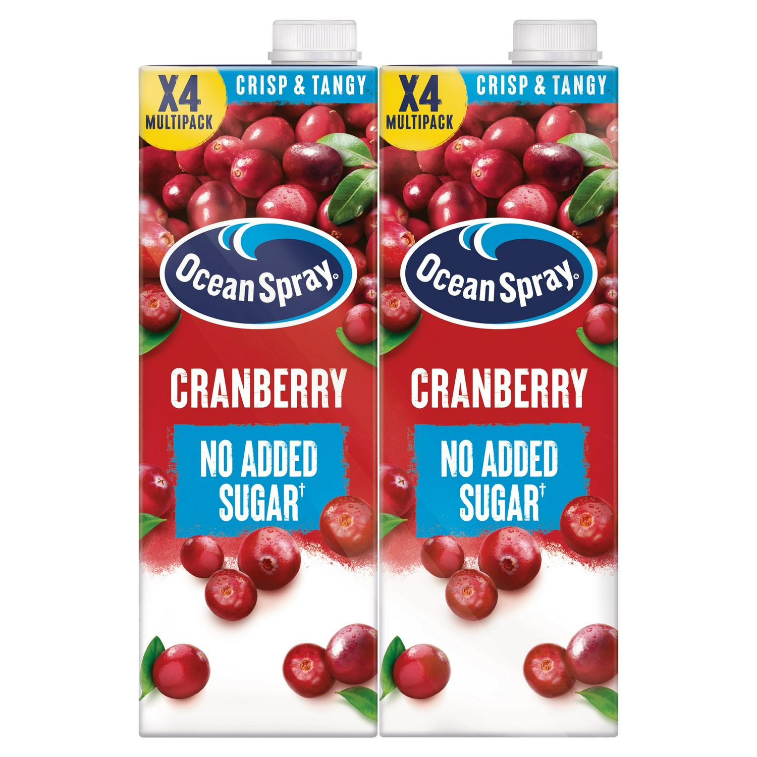 Ocean Spray Cranberry Juice No Added Sugar 4 x 1L imported from the UK