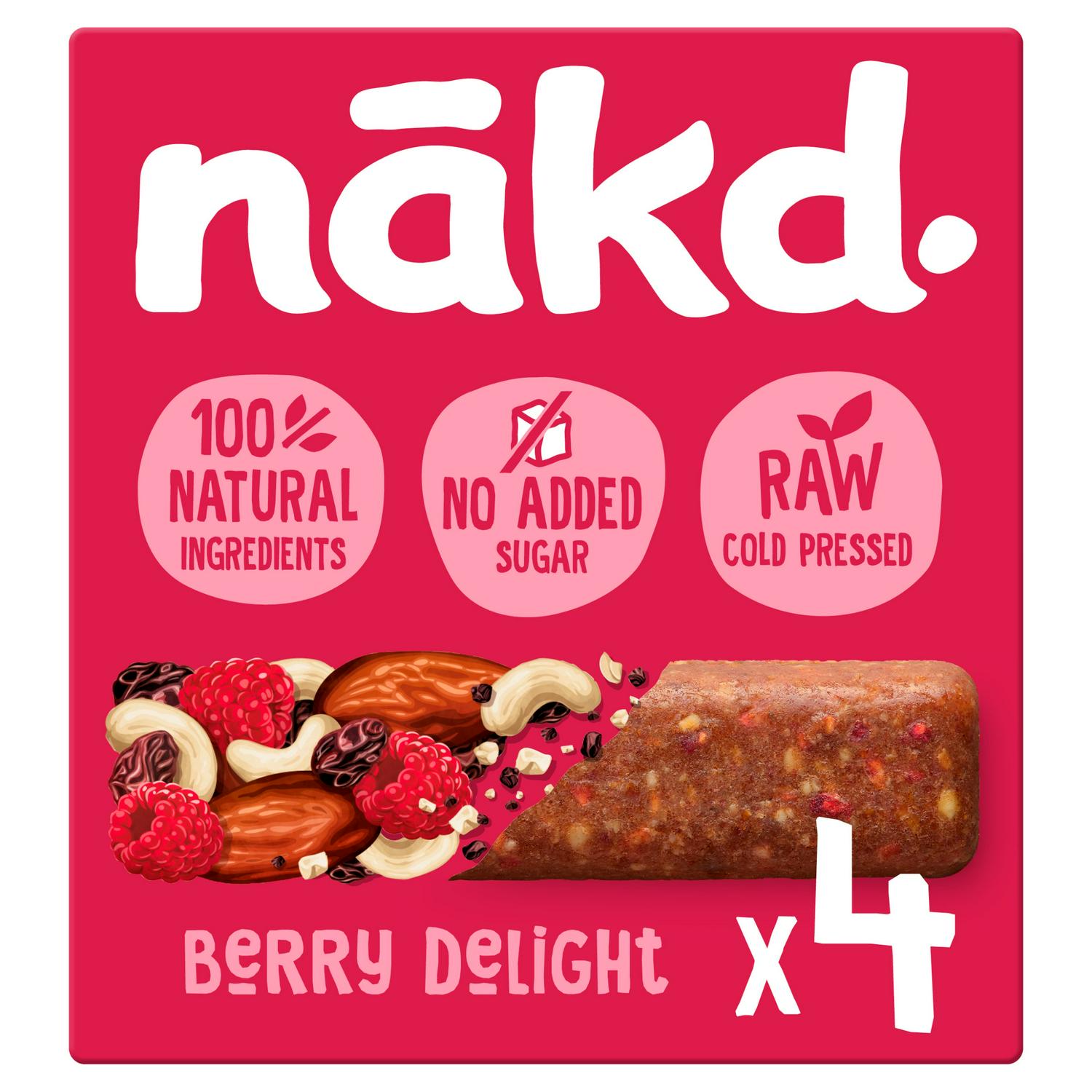 Nakd Berry Delight Fruit and Nut Bars 4x35g, imported from the UK